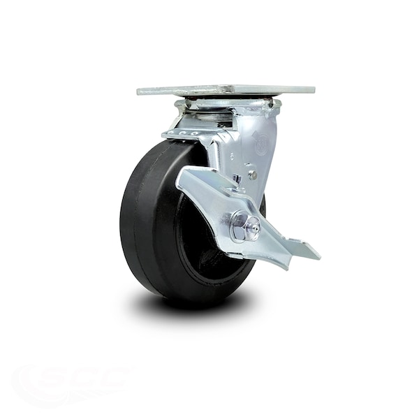 Service Caster 5 Inch Rubber on Steel Swivel Caster with Roller Bearing and Brake SCC SCC-30CS520-RSR-TLB - main